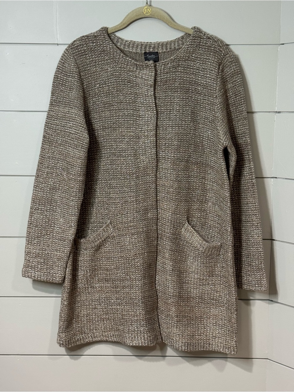 NEW Traveler’s by Chico’s Lurex Sweater Jacket Gold Size L